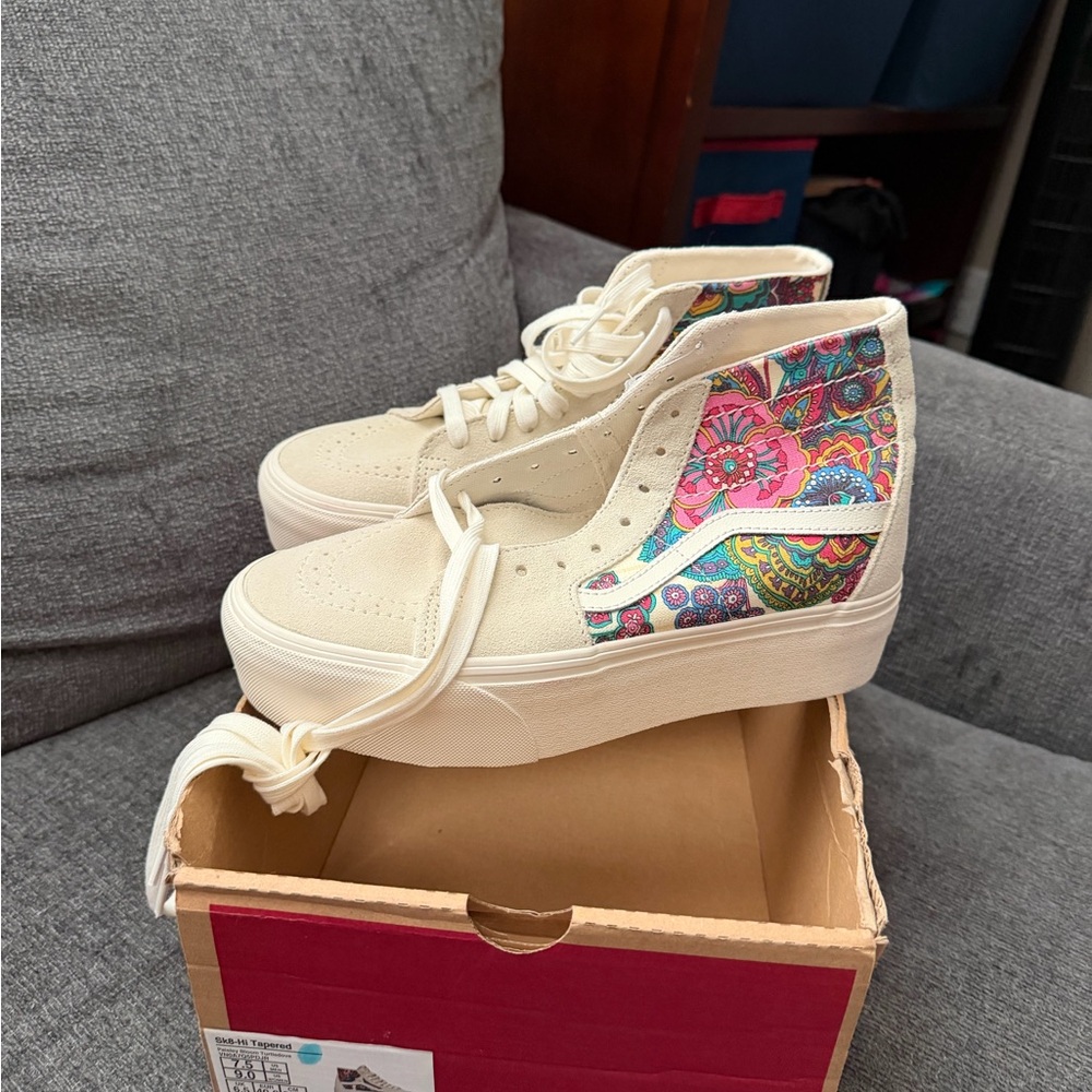 VANS Sk8 Tapered Stackform High Paisley Bloom Turtledove White Suede Womens 9 - Picture 2 of 5